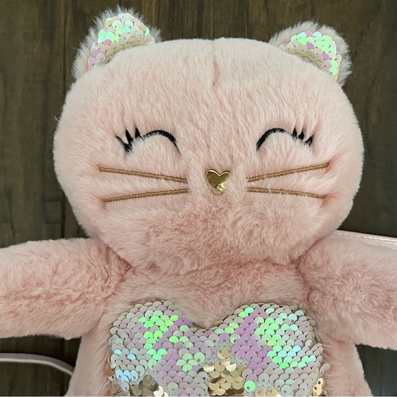 NWOT The Children's Place Powder Pink Plush Cat Backpack Purse Bag NEW - Picture 4 of 17